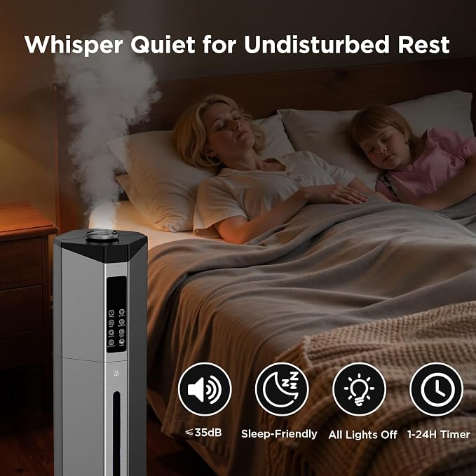 Humidifiers for Bedroom - 2.38Gal/9L Dual Atomizers Top Fill Humidifier for Large Room 2000ft2 with Auto Rotation 7-Color