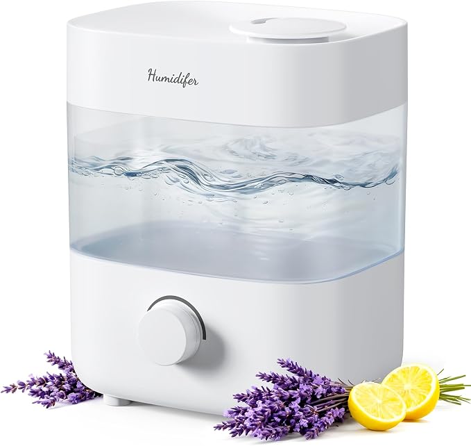 Humidifiers for Bedroom, 2L Tank for 15H, 20dB Quiet Mist Time, Dual Nozzles, Auto Shut-Off, Rotate to Adjust Mist Intensity
