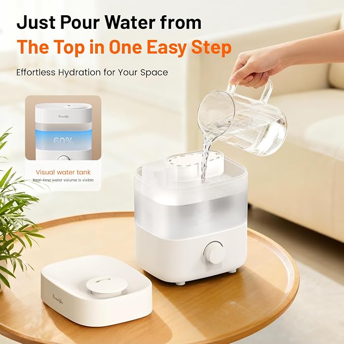 Humidifiers for Bedroom, 2L Tank for 15H, 20dB Quiet Mist Time, Dual Nozzles, Auto Shut-Off, Rotate to Adjust Mist Intensity