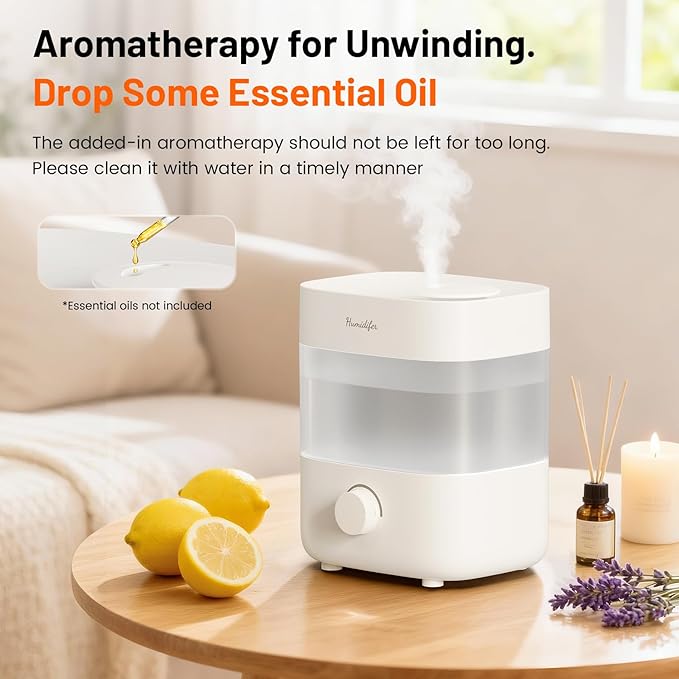 Humidifiers for Bedroom, 2L Tank for 15H, 20dB Quiet Mist Time, Dual Nozzles, Auto Shut-Off, Rotate to Adjust Mist Intensity