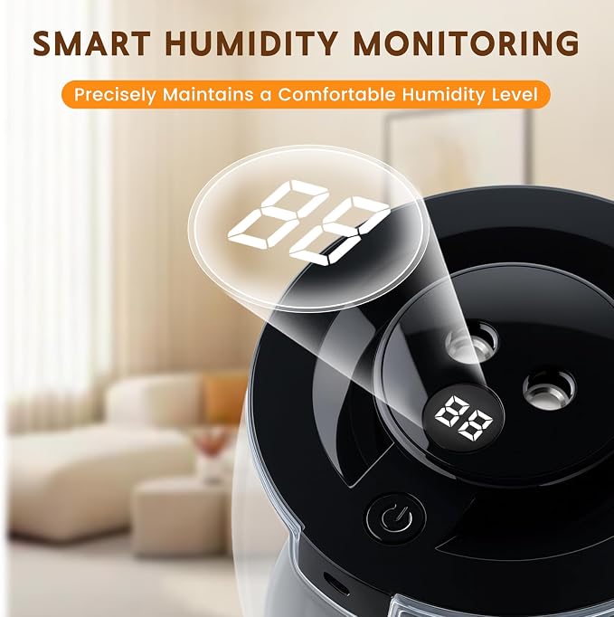 Humidifiers for Bedroom, 3 L Cool Mist Top-Fill 40H Super Long Time, 23dB Quiet, Baby Humidifier, Oil Diffuser for Large