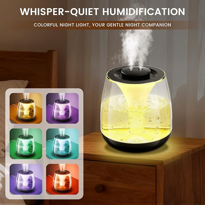 Humidifiers for Bedroom, 3 L Cool Mist Top-Fill 40H Super Long Time, 23dB Quiet, Baby Humidifier, Oil Diffuser for Large