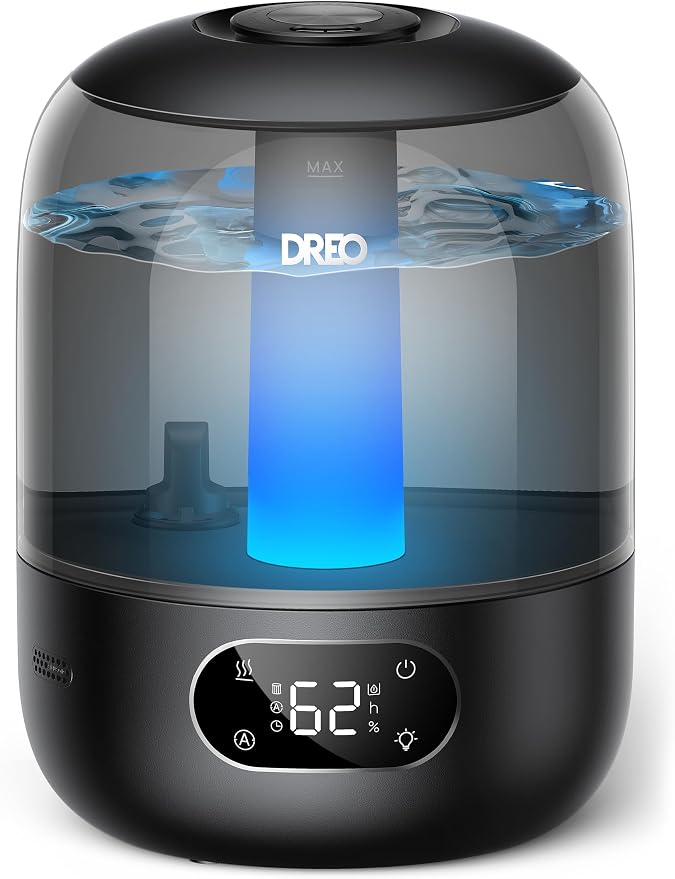 Humidifiers for Bedroom, 3L Top Fill 30H & 26dB Quiet Runtime for Large Room, Cool Mist Ultrasonic Humidifier with Humidity