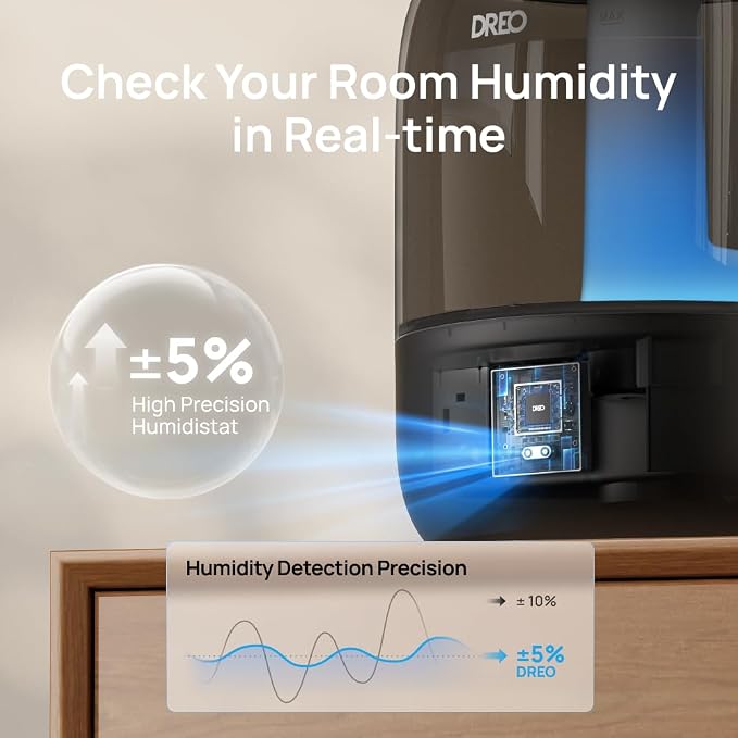 Humidifiers for Bedroom, 3L Top Fill 30H & 26dB Quiet Runtime for Large Room, Cool Mist Ultrasonic Humidifier with Humidity