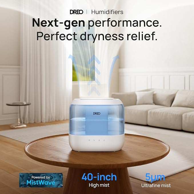 Humidifiers for Bedroom, 4L Top Fill for Large Room, 36H Runtime, 28 dB Quiet Supersized Cool Mist Air Humidifier for Baby