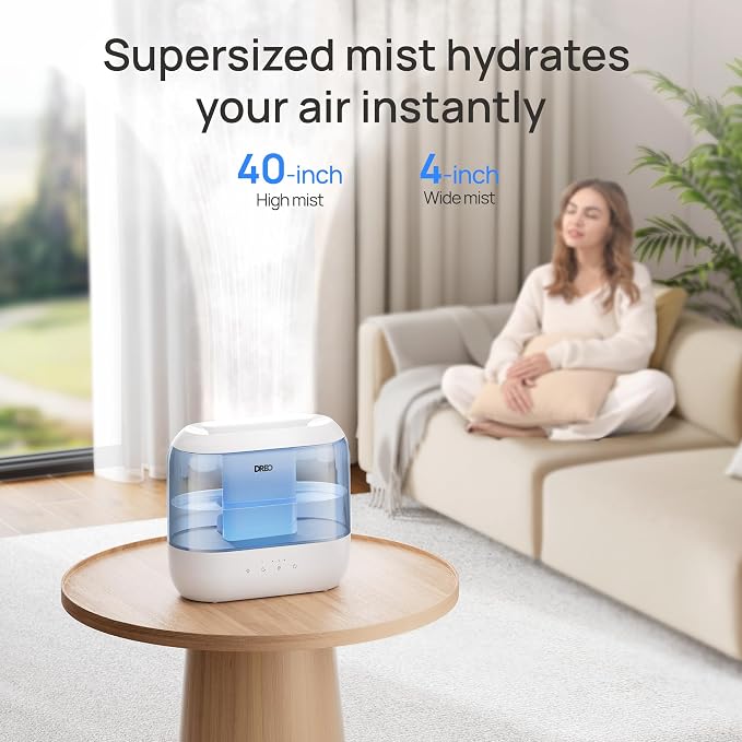 Humidifiers for Bedroom, 4L Top Fill for Large Room, 36H Runtime, 28 dB Quiet Supersized Cool Mist Air Humidifier for Baby