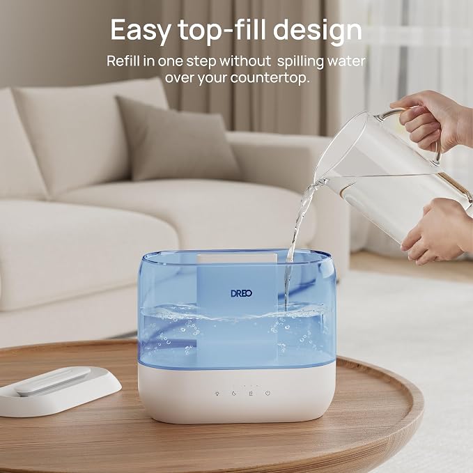 Humidifiers for Bedroom, 4L Top Fill for Large Room, 36H Runtime, 28 dB Quiet Supersized Cool Mist Air Humidifier for Baby