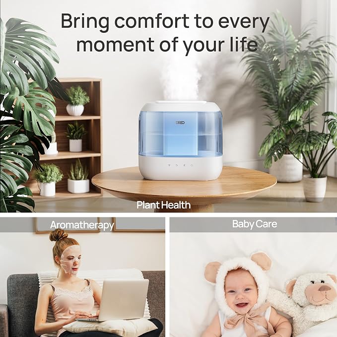 Humidifiers for Bedroom, 4L Top Fill for Large Room, 36H Runtime, 28 dB Quiet Supersized Cool Mist Air Humidifier for Baby