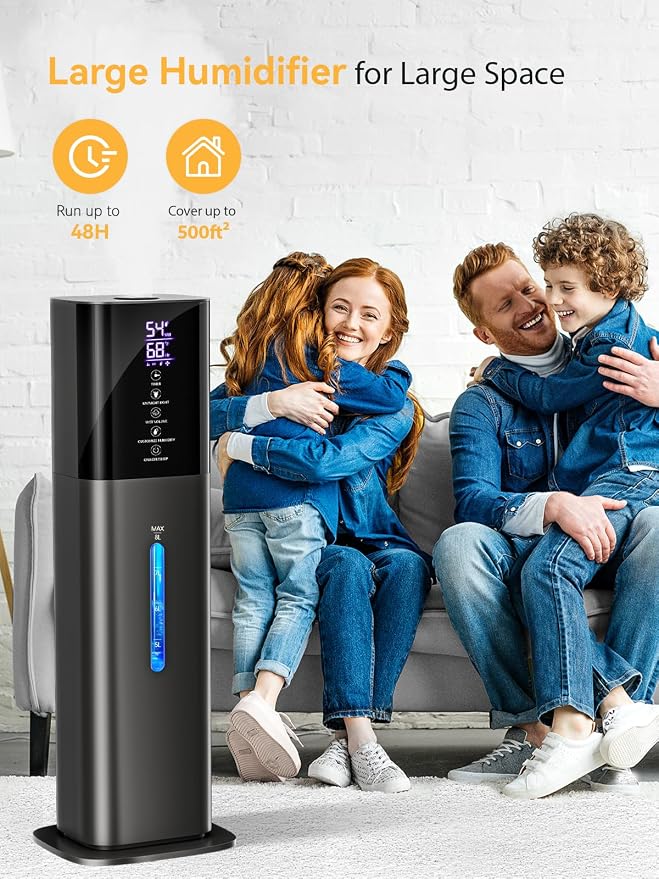 Humidifiers for Bedroom, 8L Quiet Humidifiers for Large Room with Timer, 360°Nozzle, alternate product view 3