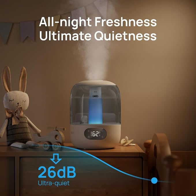 Humidifiers for Bedroom, Cool Mist Ultrasonic Humidifiers with 30Hr Runtime, Top Fill 3L Tank, Easy Clean, Humidity Sensor