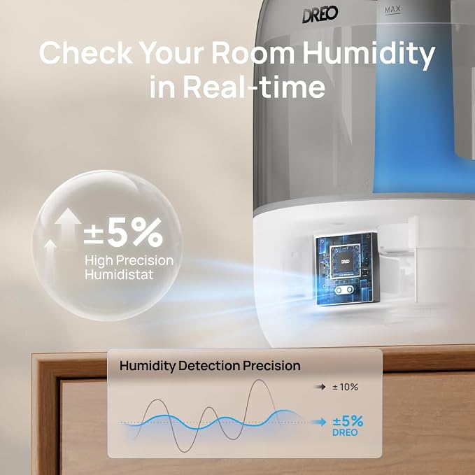 Humidifiers for Bedroom, Cool Mist Ultrasonic Humidifiers with 30Hr Runtime, Top Fill 3L Tank, Easy Clean, Humidity Sensor
