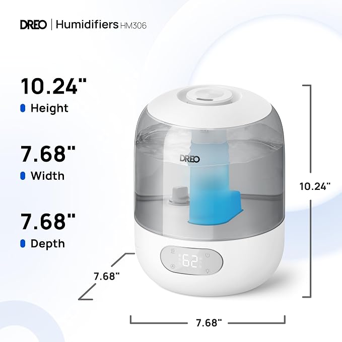 Humidifiers for Bedroom, Cool Mist Ultrasonic Humidifiers with 30Hr Runtime, Top Fill 3L Tank, Easy Clean, Humidity Sensor