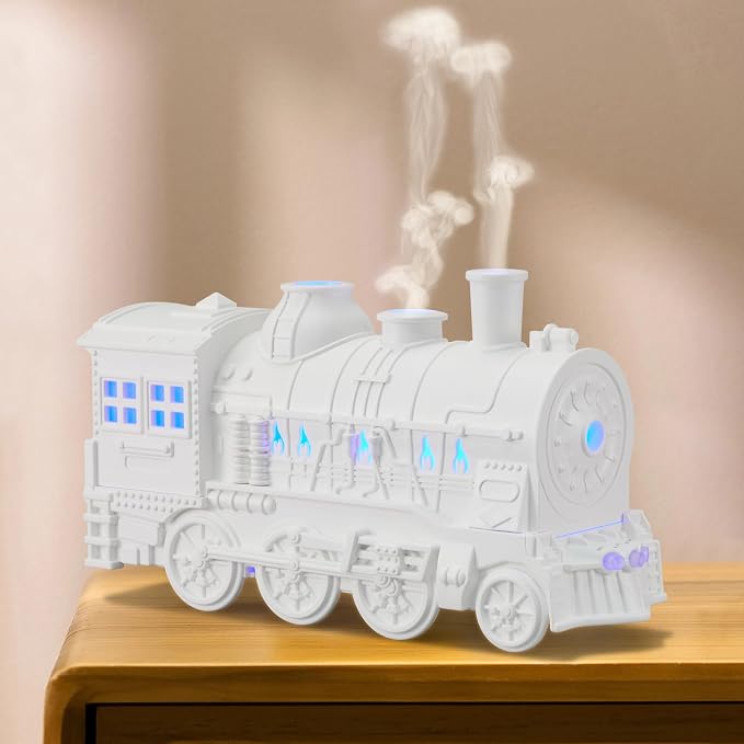Humidifiers for Bedroom, Cool Quiet Steam Train Looking Mist Air Humidifier Diffuser for Home Baby Nursery & Plants and Auto