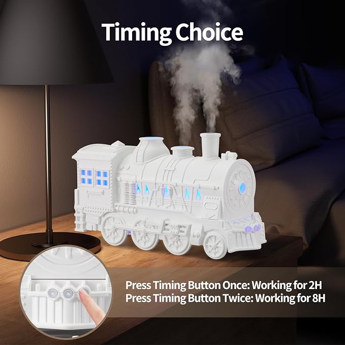 Humidifiers for Bedroom, Cool Quiet Steam Train Looking Mist Air Humidifier Diffuser for Home Baby Nursery & Plants and Auto