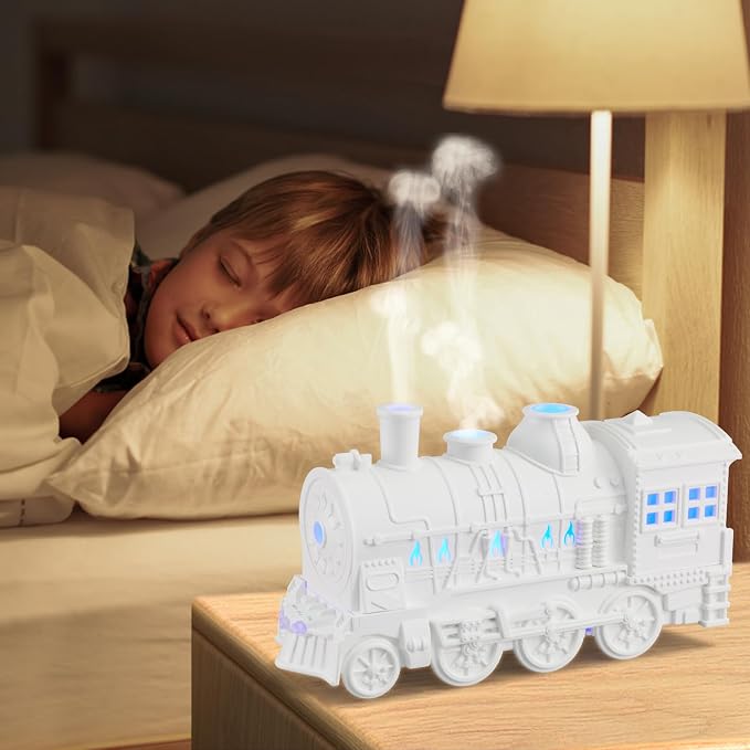 Humidifiers for Bedroom, Cool Quiet Steam Train Looking Mist Air Humidifier Diffuser for Home Baby Nursery & Plants and Auto