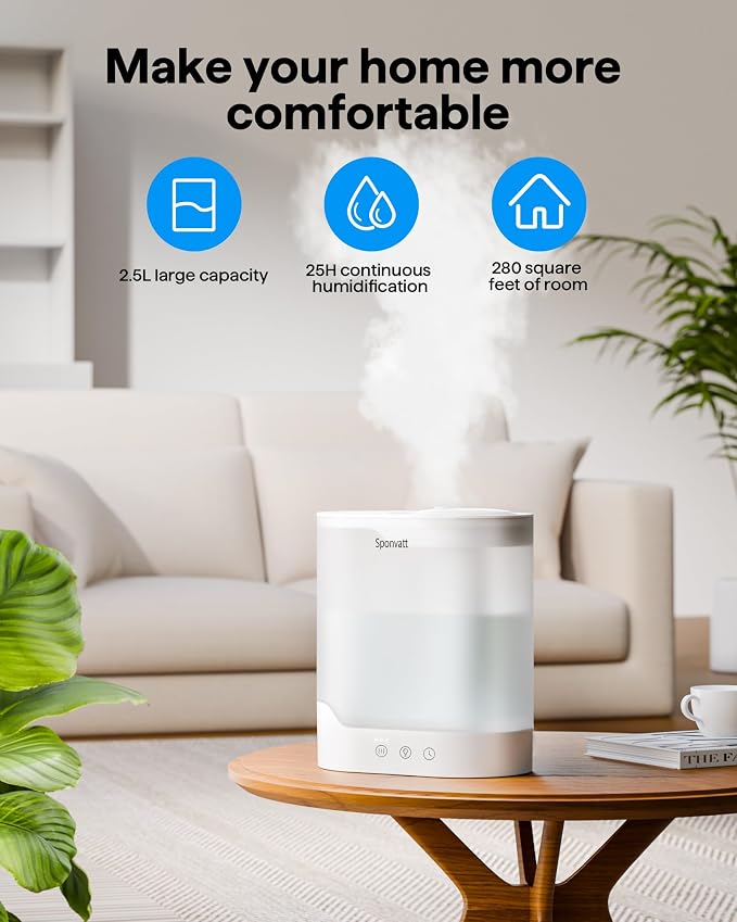 Humidifiers for Bedroom Home,2.5L Top Fill Cool Mist Air Humidifier for Large Room Baby Nursery,Quiet Ultrasonic,With Oil