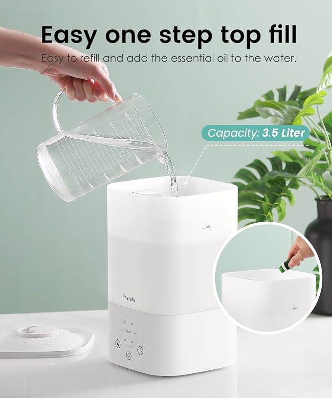 Humidifiers for Bedroom Home, 3.5L Top Fill Air Cool Mist Humidifiers for Baby Large Room Indoor Plants Nursery, Night Light