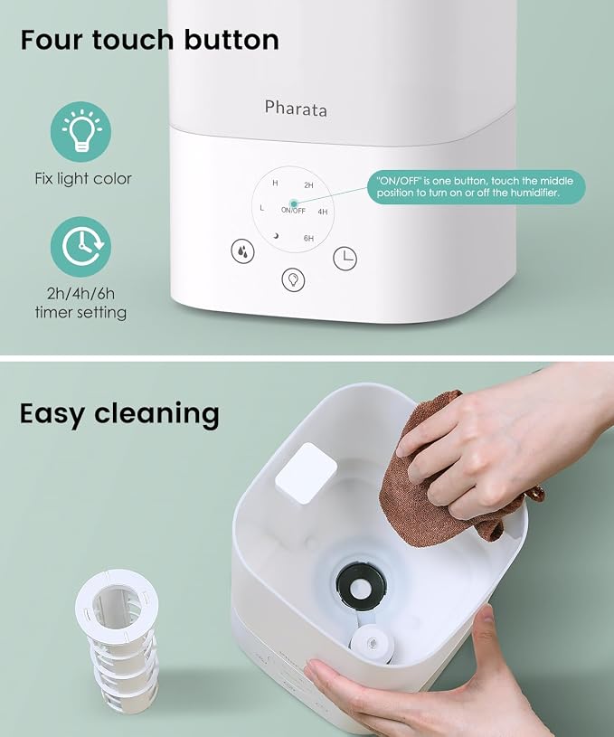 Humidifiers for Bedroom Home, 3.5L Top Fill Air Cool Mist Humidifiers for Baby Large Room Indoor Plants Nursery, Night Light
