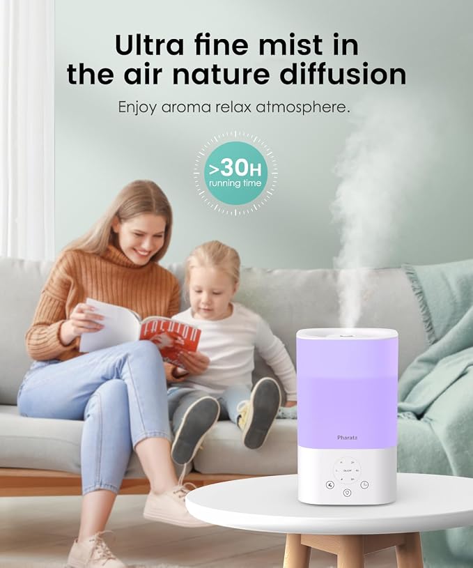 Humidifiers for Bedroom Home, 3.5L Top Fill Air Cool Mist Humidifiers for Baby Large Room Indoor Plants Nursery, Night Light