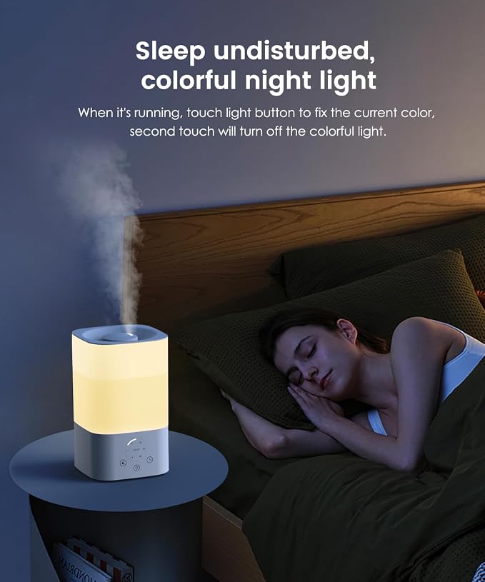 Humidifiers for Bedroom Home, 3.5L Top Fill Air Cool Mist Humidifiers for Baby Large Room Indoor Plants Nursery, Night Light