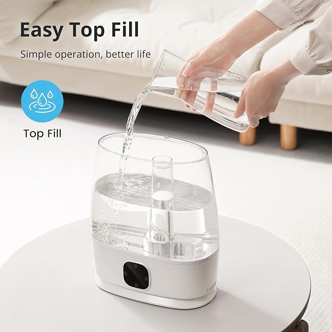 Humidifiers for Bedroom Home, 6L Cool and Warm Mist Air Humidifier for Large Room Baby Nursery, 50H Easy Clean and Top Fill
