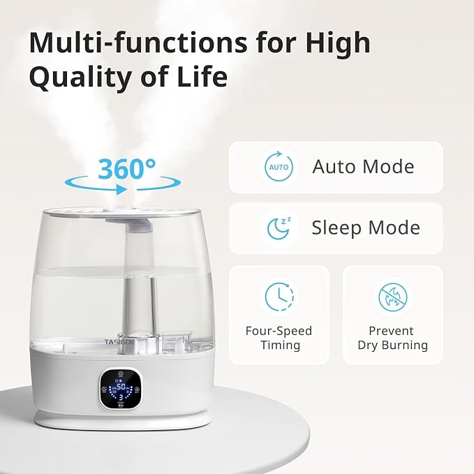 Humidifiers for Bedroom Home, 6L Cool and Warm Mist Air Humidifier for Large Room Baby Nursery, 50H Easy Clean and Top Fill