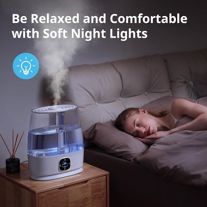 Humidifiers for Bedroom Home, 6L Cool and Warm Mist Air Humidifier for Large Room Baby Nursery, 50H Easy Clean and Top Fill