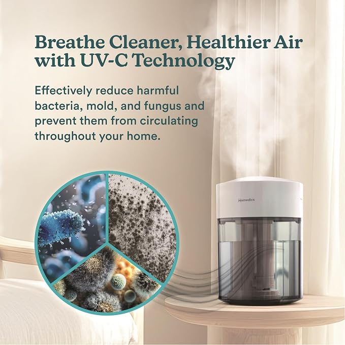 Humidifiers for Bedroom, Home, Nursery, Office and Plants. Total Comfort UV-C Ultrasonic Humidifier, Leak Resistant Design
