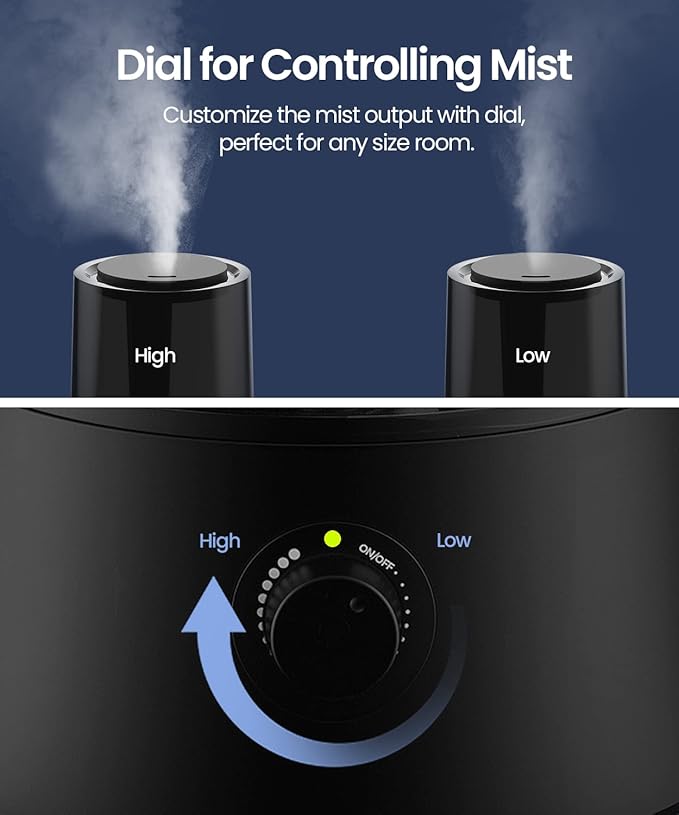 Humidifiers for Bedroom, Humidifiers for Home & Large Room, Cool Mist Humidfiers for Baby and Plant, Adjustable Mist Level