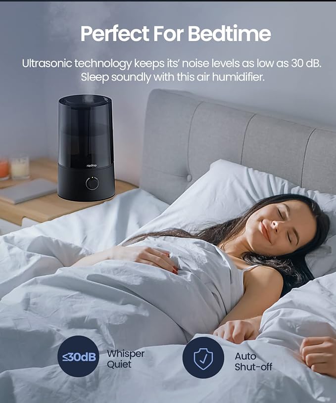 Humidifiers for Bedroom, Humidifiers for Home & Large Room, Cool Mist Humidfiers for Baby and Plant, Adjustable Mist Level