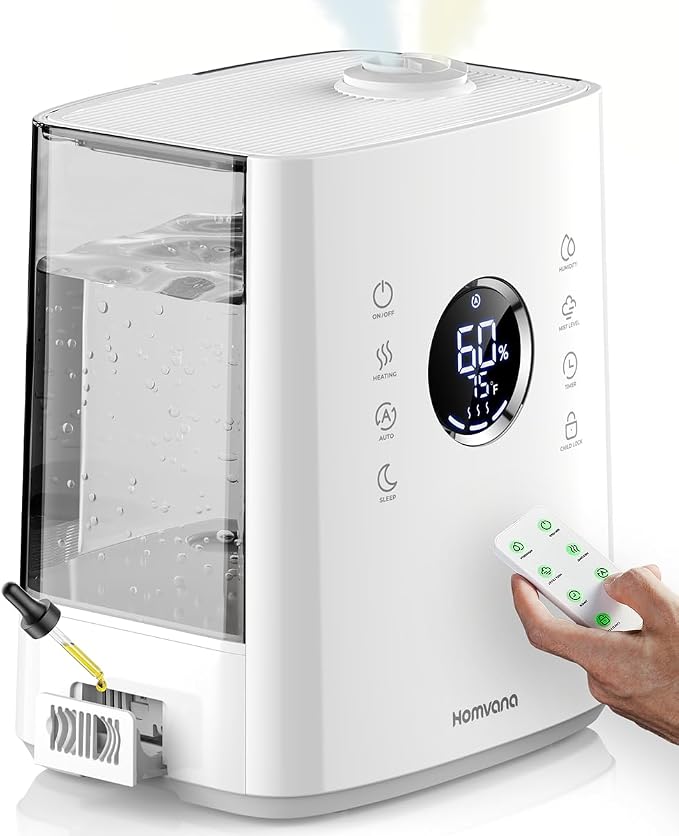 Humidifiers for Bedroom Large Room, 6.5L Top-Fill Warm & Cool 360° Rotatable Mist Ultrasonic Humidifier for Plants Baby Kids