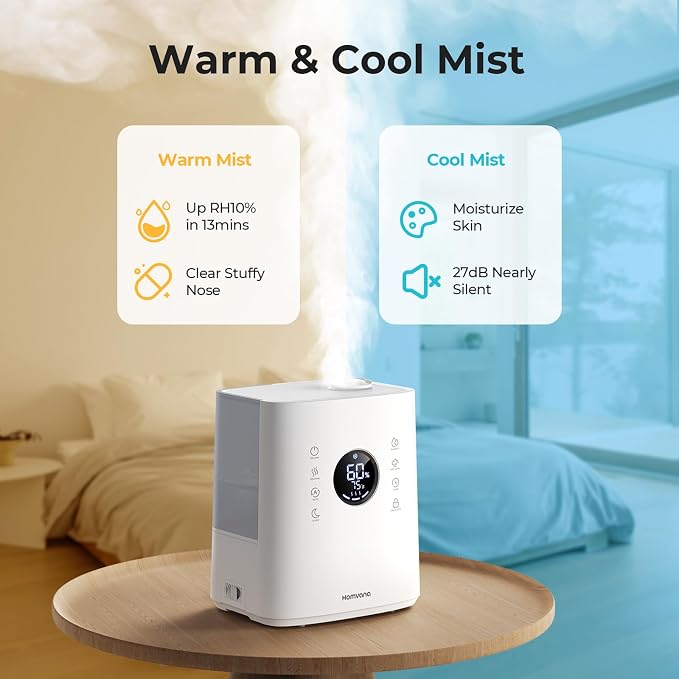 Humidifiers for Bedroom Large Room, 6.5L Top-Fill Warm & Cool 360° Rotatable Mist Ultrasonic Humidifier for Plants Baby Kids