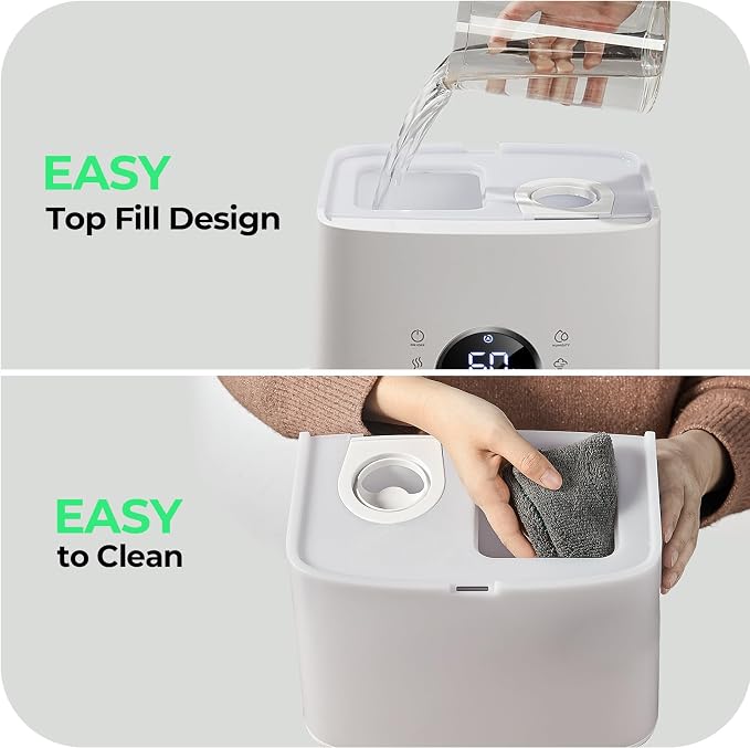 Humidifiers for Bedroom Large Room, 6.5L Top-Fill Warm & Cool 360° Rotatable Mist Ultrasonic Humidifier for Plants Baby Kids