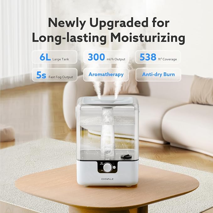 Humidifiers for Bedroom Large Room Home, 6L Cool Mist Humidifier for Baby and Plant, Oil Diffuser, alternate product view 2