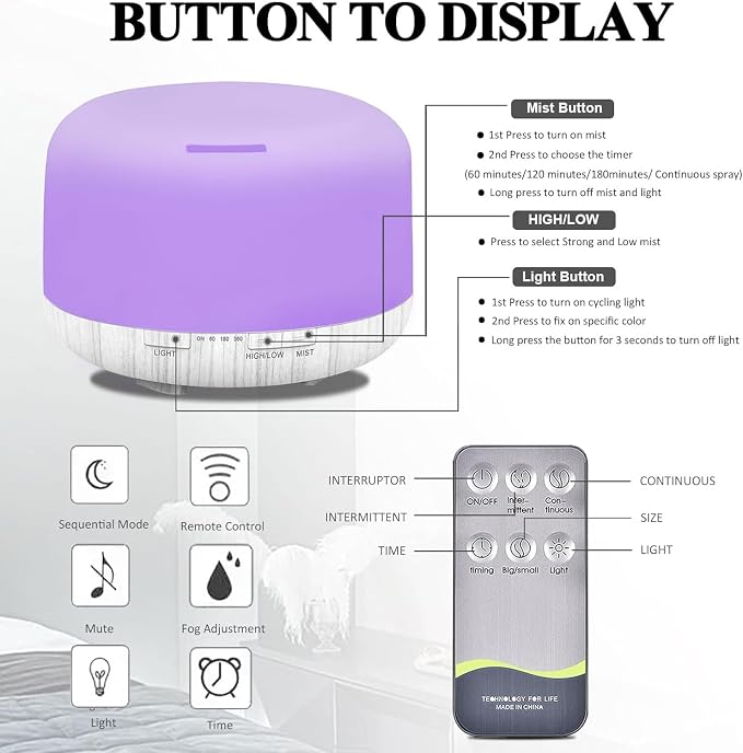 Humidifiers for Bedroom Large Room Home Baby Kids Whole House Hotel Office Desk Plant,500ml Portable Aromatherapy Essential