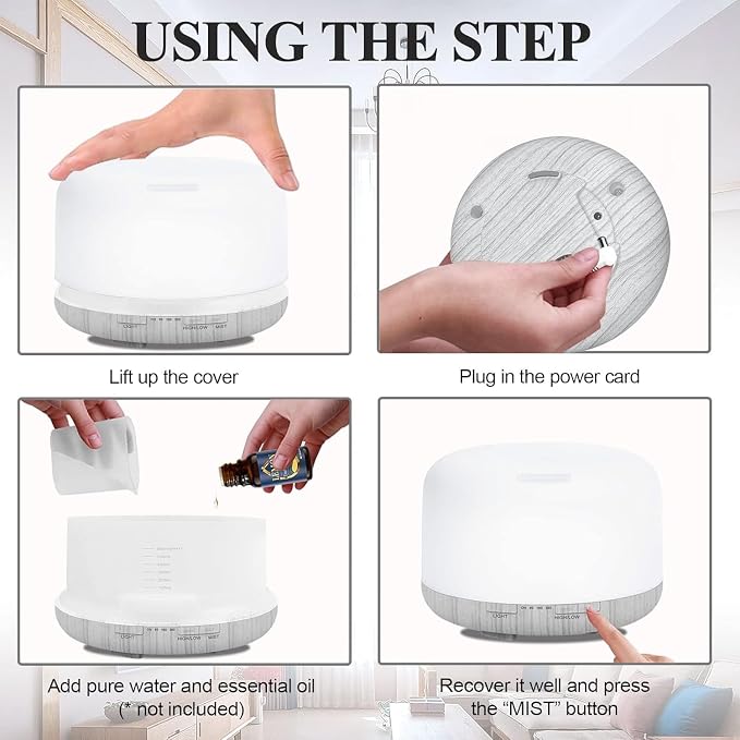 Humidifiers for Bedroom Large Room Home Baby Kids Whole House Hotel Office Desk Plant,500ml Portable Aromatherapy Essential