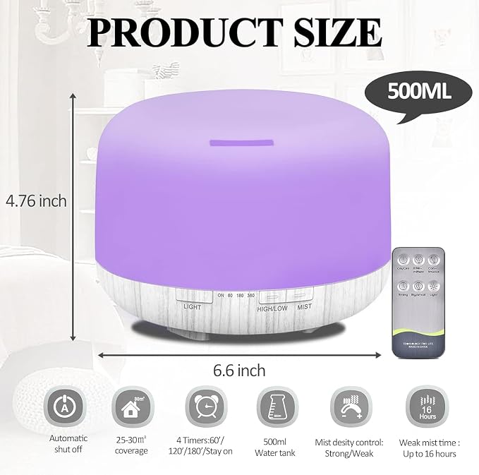 Humidifiers for Bedroom Large Room Home Baby Kids Whole House Hotel Office Desk Plant,500ml Portable Aromatherapy Essential