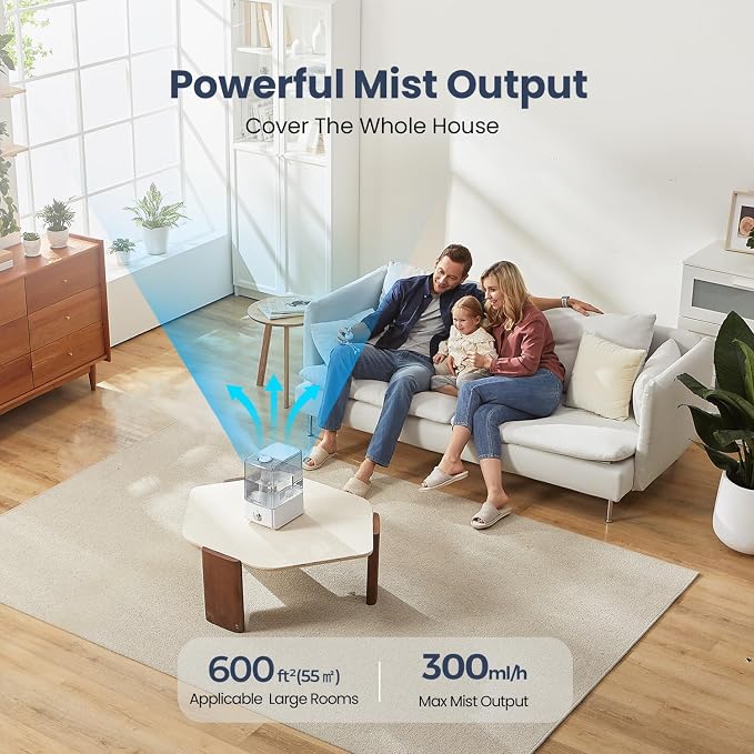 Humidifiers for Bedroom Large Room, Top Fill 6.5L Cool Mist Humidifier, 45H Runtime, 28dB Quiet Ultrasonic Air Humidifier for