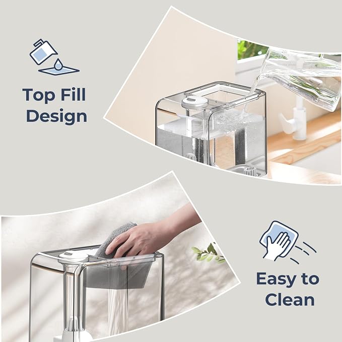 Humidifiers for Bedroom Large Room, Top Fill 6.5L Cool Mist Humidifier, 45H Runtime, 28dB Quiet Ultrasonic Air Humidifier for