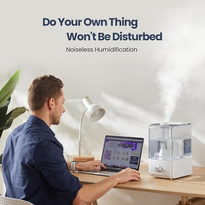 Humidifiers for Bedroom Large Room, Top Fill 6.5L Cool Mist Humidifier, 45H Runtime, 28dB Quiet Ultrasonic Air Humidifier for