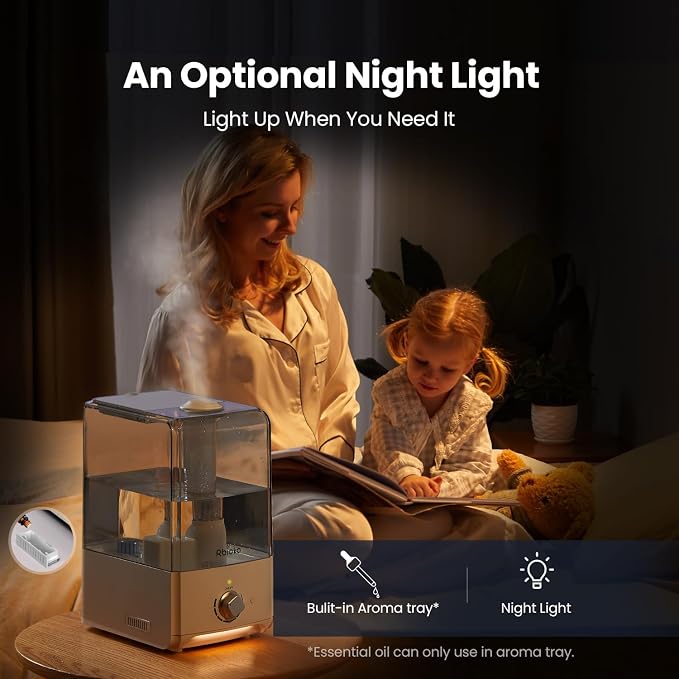 Humidifiers for Bedroom Large Room, Top Fill 6.5L Cool Mist Humidifier, 45H Runtime, 28dB Quiet Ultrasonic Air Humidifier for