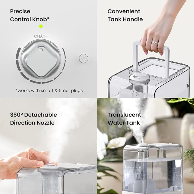 Humidifiers for Bedroom Large Room, Top Fill 6.5L Cool Mist Humidifier, 45H Runtime, 28dB Quiet Ultrasonic Air Humidifier for