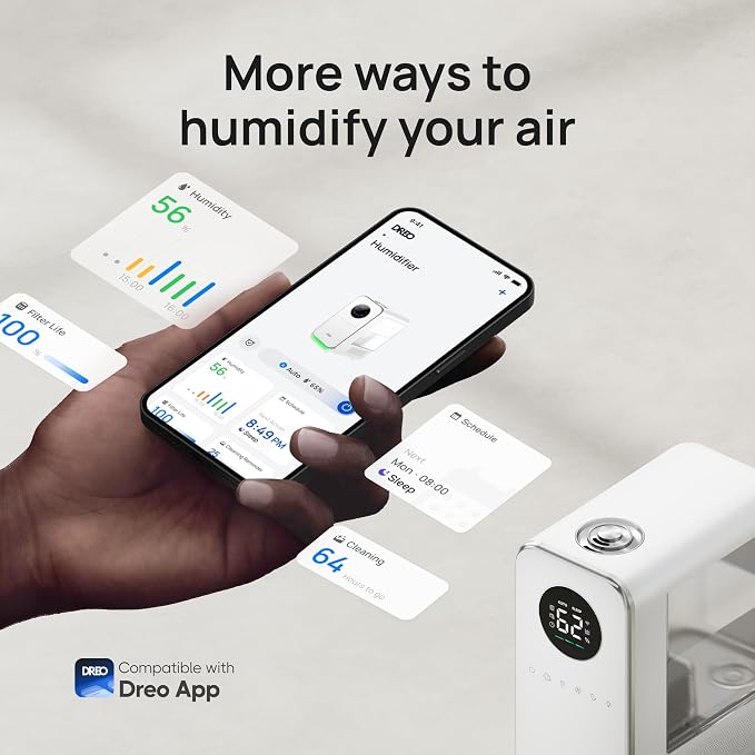 Humidifiers for Bedroom, Top-filled Smart Quiet Cool Mist Humidifier for Large Room Home, Oil Diffuser & Nightlight