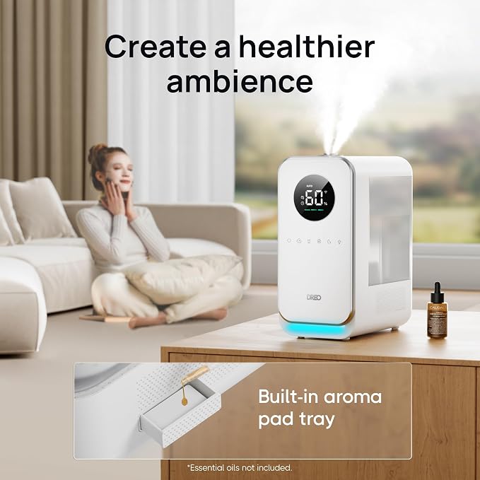 Humidifiers for Bedroom, Top-filled Smart Quiet Cool Mist Humidifier for Large Room Home, Oil Diffuser & Nightlight