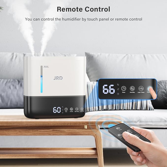 Humidifiers for Bedroom, Ultrasonic Humidifier 4L for Large Room, Cool Mist Top-Fill, 40H Run, 12H Timer, 360° Nozzle