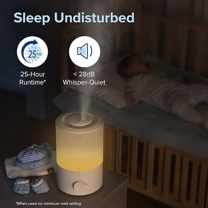 Humidifiers for Bedroom with Night Light(3L Water Tank)Cool Mist Top Fill Essential Oil Diffuser for Baby Nursery and Plants