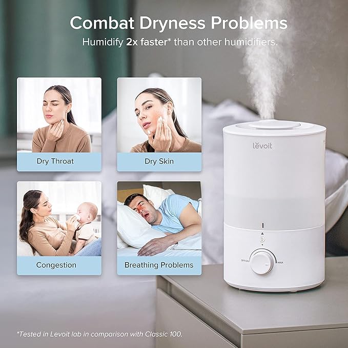 Humidifiers for Bedroom with Night Light(3L Water Tank)Cool Mist Top Fill Essential Oil Diffuser for Baby Nursery and Plants