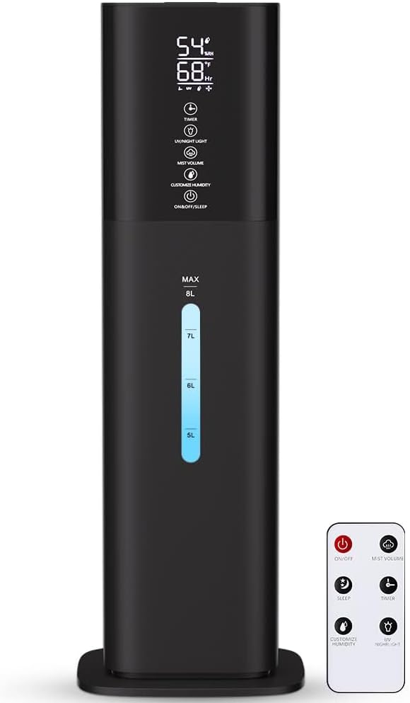 with 7 Colors Light, 2.1Gal(8L) 3 Speed Quiet Ultrasonic Cool Mist Humidifier with 360°