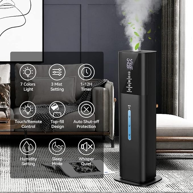 with 7 Colors Light, 2.1Gal(8L) 3 Speed Quiet Ultrasonic Cool Mist Humidifier with 360°