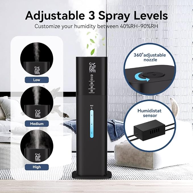with 7 Colors Light, 2.1Gal(8L) 3 Speed Quiet Ultrasonic Cool Mist Humidifier with 360°